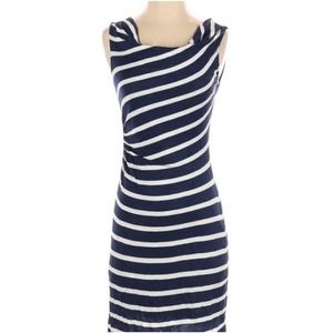 Ann Taylor LOFT‎ Blue White Striped Cowl Neck Sleeveless Summer Dress Size M